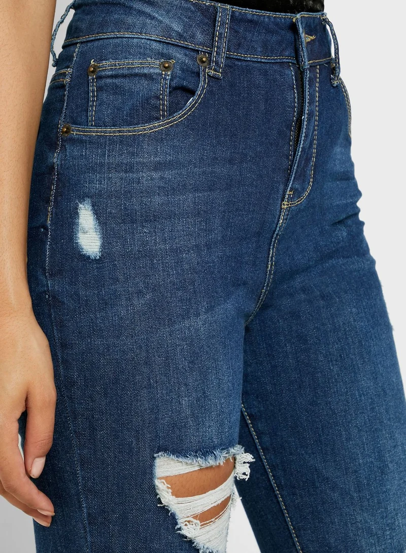 FOREVER 21 Distressed High Waist Skinny Jeans