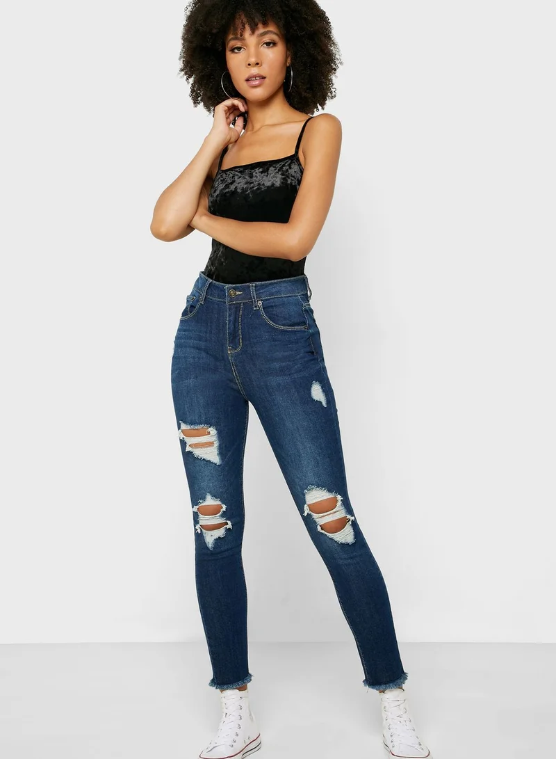 FOREVER 21 Distressed High Waist Skinny Jeans