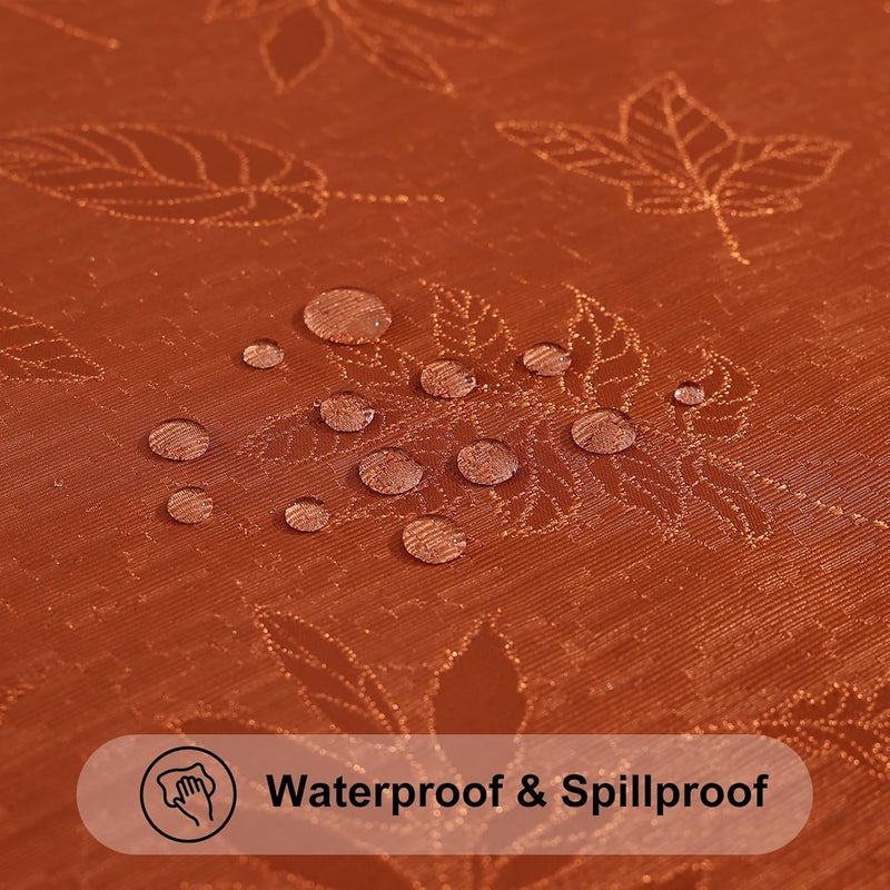 Smiry Rectangle Thanksgiving Tablecloth 60x102 Inch Fall Waterproof Damask Table Cloth Autumn Leaves Fabric Jacquard Table Covers for Harvest Parties and Holiday Dinner Rust - Image 4