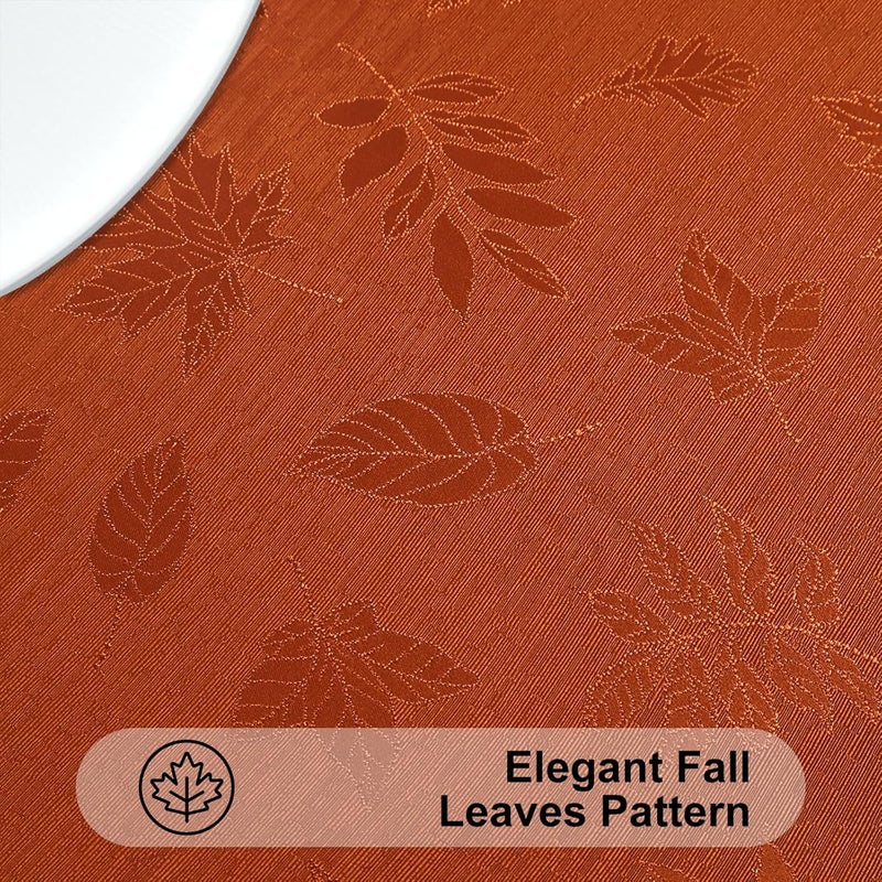 Smiry Rectangle Thanksgiving Tablecloth 60x102 Inch Fall Waterproof Damask Table Cloth Autumn Leaves Fabric Jacquard Table Covers for Harvest Parties and Holiday Dinner Rust - Image 3