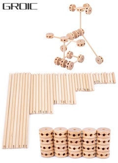 GROIC 60 Pieces Wooden Building Block Toys for Kids, Montessori STEM Toy Natural Wood Splicing Joints and Sticks Educational Sensory Tinker Creative 3D Playset Stacking Game  - Image 1