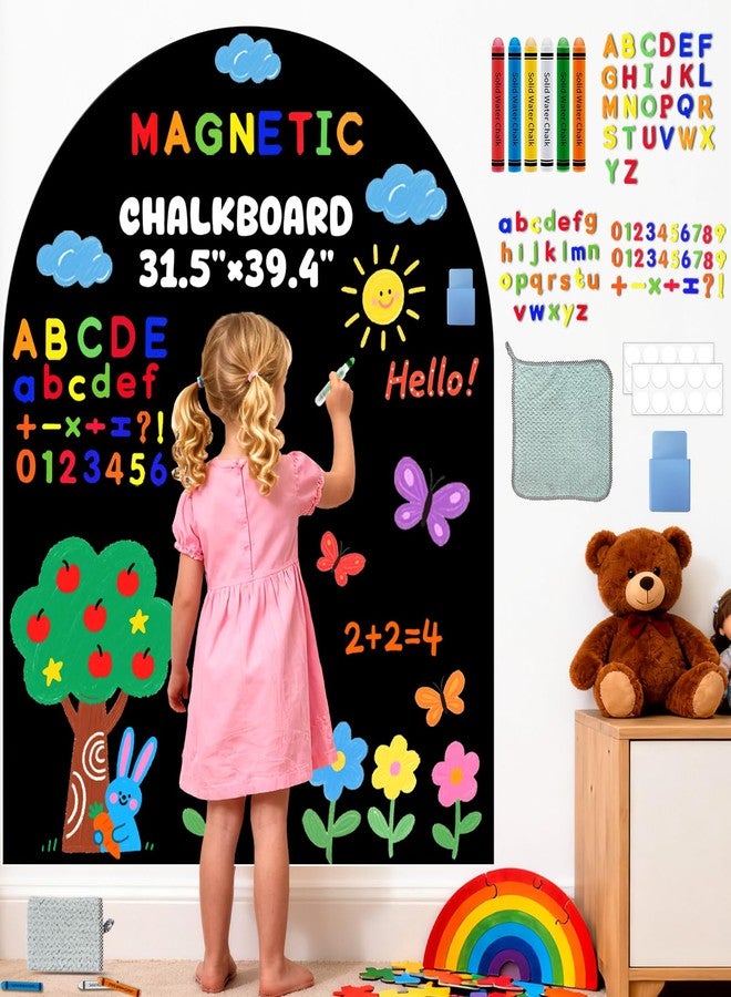 إيزما سبورة مغناطيسية للأطفال، ملصق حائط مغناطيسي أسود، ورق لاصق ذاتي اللصق، سبورة مغناطيسية للرسم مع 79 حرفًا مغناطيسيًا لغرفة اللعب والحضانة والفصول الدراسية، 31.5 بوصة × 39.4 بوصة - Image 1