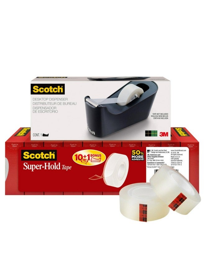 سكوتش عبوة توزيع شريط لاصق اقتصادية مع شريط سكوتش سوبر هولد، موزع أسود، 1 في القلب، 10 عبوات (700K10C18Blk) - Image 1