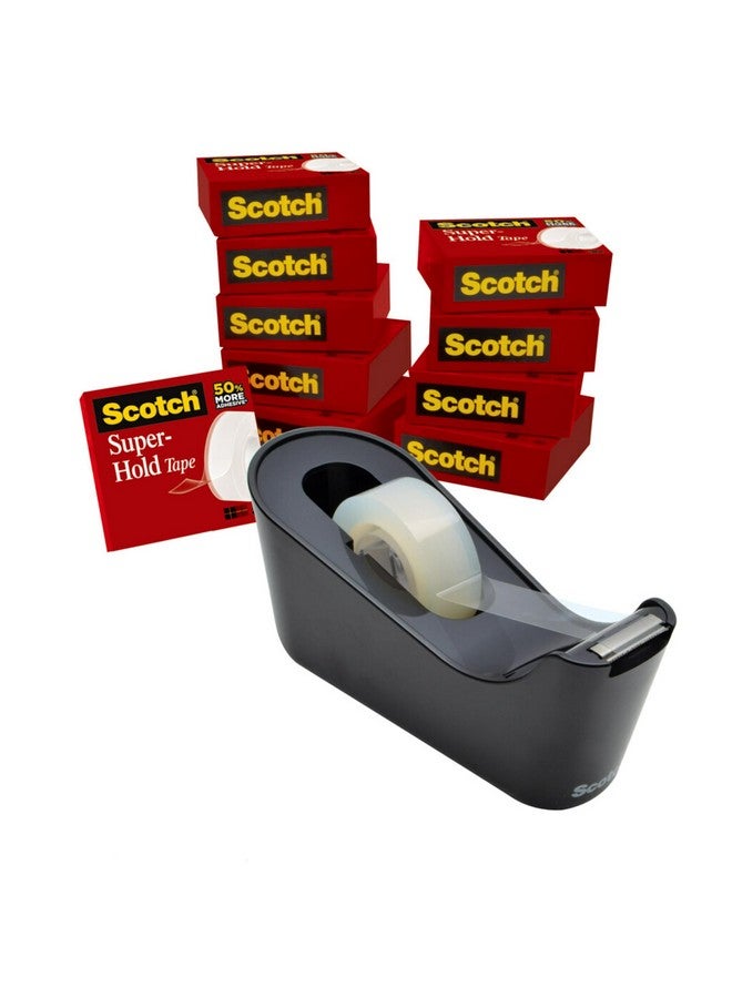 سكوتش عبوة توزيع شريط لاصق اقتصادية مع شريط سكوتش سوبر هولد، موزع أسود، 1 في القلب، 10 عبوات (700K10C18Blk) - Image 2