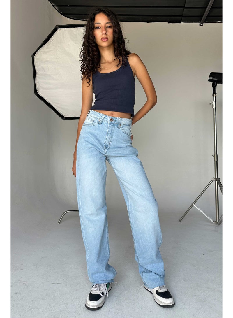 CIZARO Straight-Leg - High-Waist Iced Acid Washed Azure Jeans  - Image 1