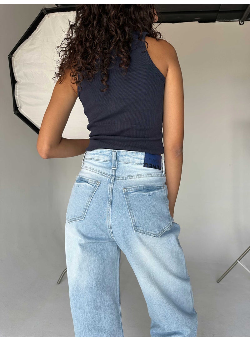 CIZARO Straight-Leg - High-Waist Iced Acid Washed Azure Jeans  - Image 5
