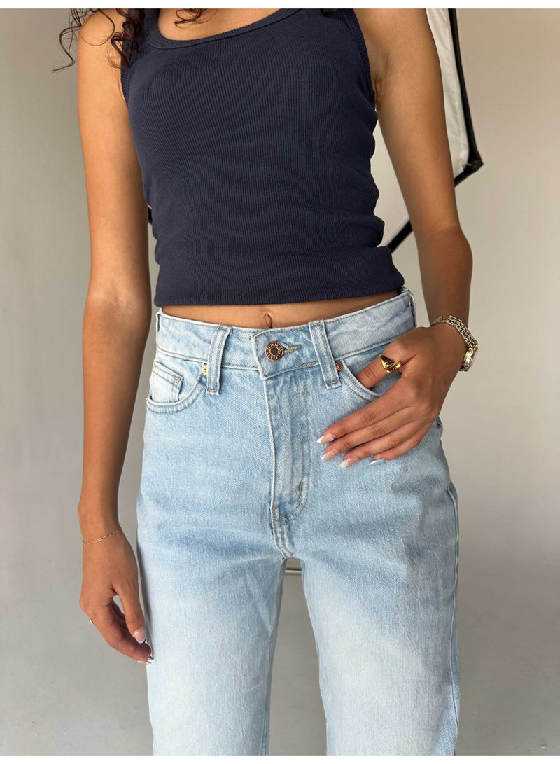 CIZARO Straight-Leg - High-Waist Iced Acid Washed Azure Jeans  - Image 4