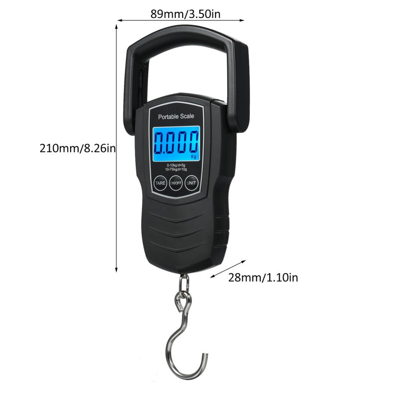 Portable Weighing Scale: 0 To 75kg High Precision Sensor, Backlit LCD Display, Comfortable Rubber-Coated Handle - Auto Lock Function, Built-In Measuring Tape For Travel Outdoor Night Use - Image 2