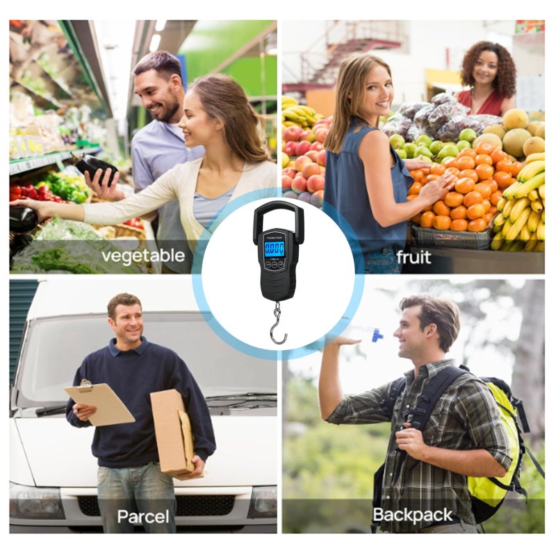 Portable Weighing Scale: 0 To 75kg High Precision Sensor, Backlit LCD Display, Comfortable Rubber-Coated Handle - Auto Lock Function, Built-In Measuring Tape For Travel Outdoor Night Use - Image 3