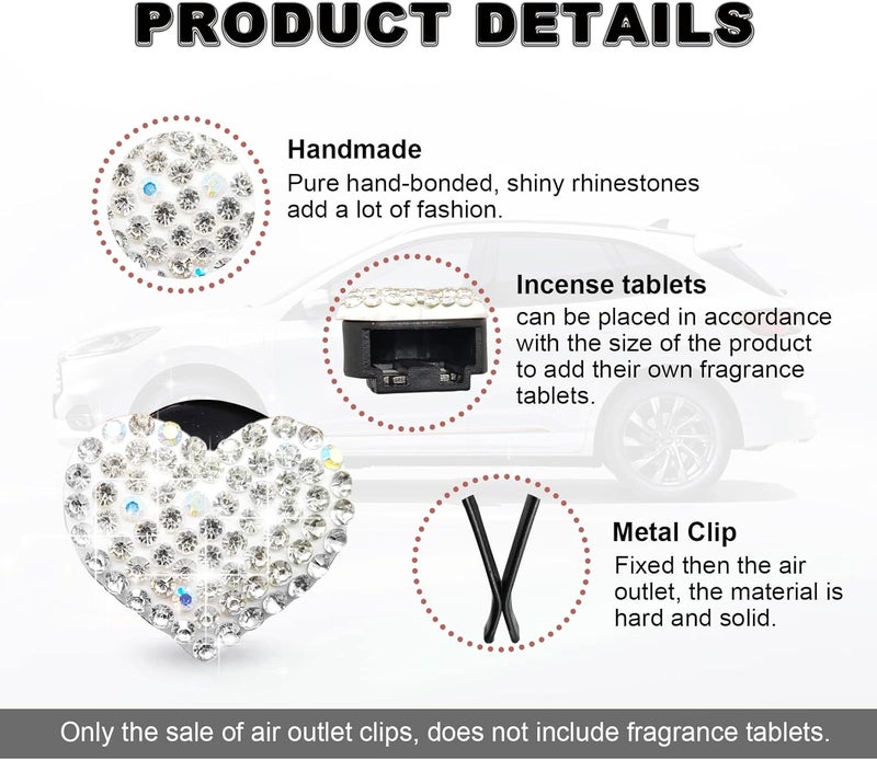 RBOKO Bling Crystal Heart Car Air Vent Clips - Image 3
