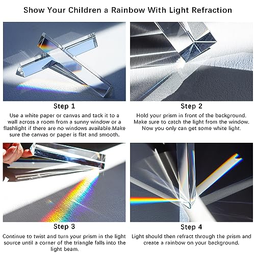 QFkris 2 Pack 6inch K9 Crystal Optical Glass Triangular Prism Clear Triple Prism for Photography Effects Physics Teaching Light Spectrum Optics Kits,Clear - Image 5