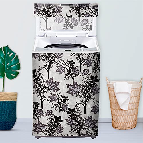 E-Retailer® Exclusive 3-Layered Polyester Combo Set of Appliances Cover (1 Pc. of Fridge Top Cover and 1 Pc. Top Load Washing Machine Cover) (Black, Design-Floral, Set Contains-2 Pcs.) - Image 2