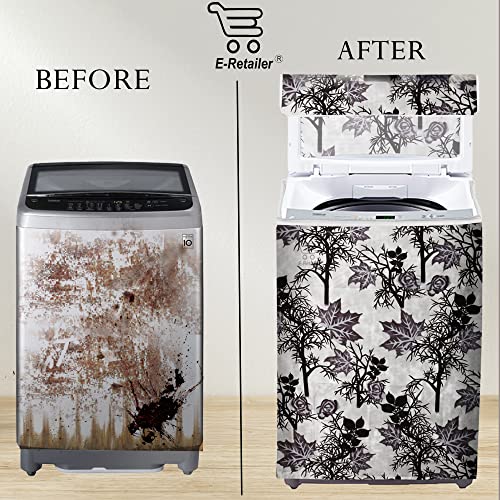 E-Retailer® Exclusive 3-Layered Polyester Combo Set of Appliances Cover (1 Pc. of Fridge Top Cover and 1 Pc. Top Load Washing Machine Cover) (Black, Design-Floral, Set Contains-2 Pcs.) - Image 4