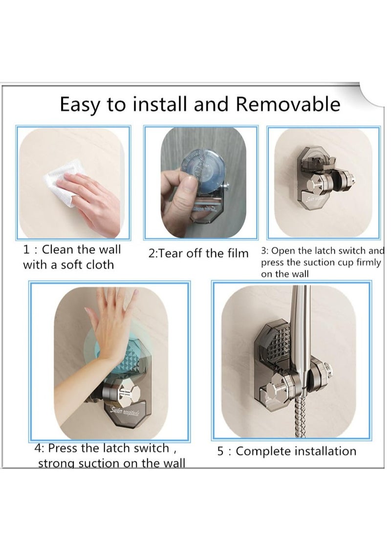 KASTWAVE Shower Head Holder with 2 Hooks, Adjustable Height Handheld Suction Cup Shower Sprayer Holder Releases and Reposition EasilyWall Mounted No Need to Drill Holes (Black) - Image 4