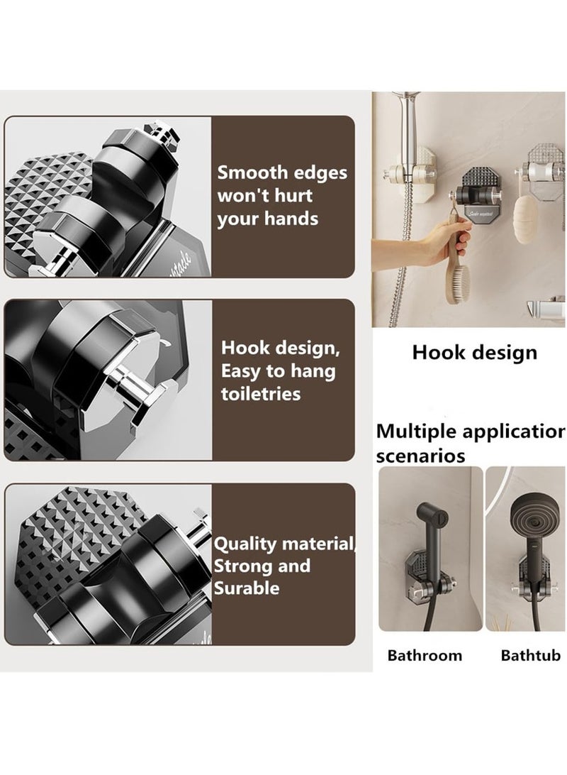 KASTWAVE Shower Head Holder with 2 Hooks, Adjustable Height Handheld Suction Cup Shower Sprayer Holder Releases and Reposition EasilyWall Mounted No Need to Drill Holes (Black) - Image 3