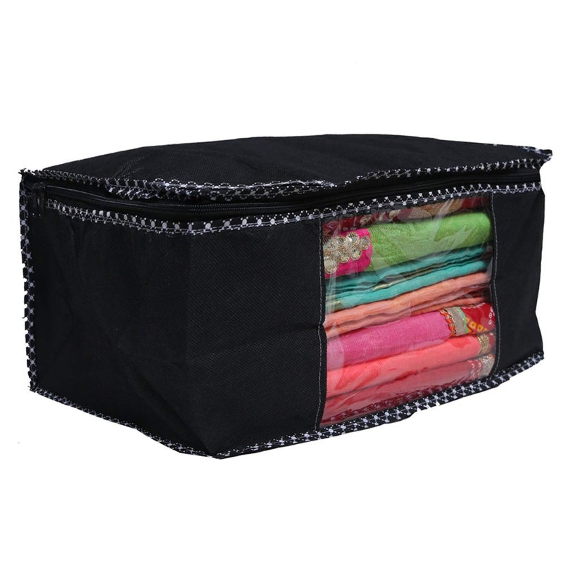Kuber Industries Non Woven 6 Pieces Saree Cover and 6 Pieces Underbed Storage Bag Cloth Organizer for Storage Blanket Cover Combo Set Black CTKTC038473 - Image 5