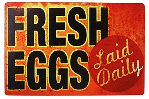 SUMIK Fresh Eggs Metal Tin Sign, Vintage Art Poster Plaque Store Kitchen Home Wall Decor - Image 1