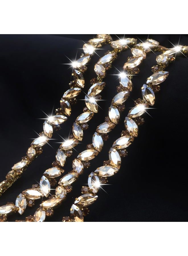 PEARLY JUN 1 Yard Rhinestone Chain Trim Champagne Rhinestone Trim Chain Crystal Applique Strips DIY Jewelry for Wedding Party Bracelets Craft Bridal Bouquets Embellishment Accessories - Image 3