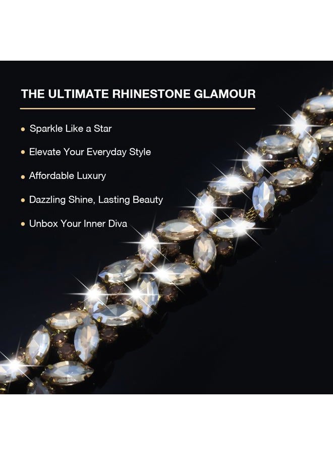 PEARLY JUN 1 Yard Rhinestone Chain Trim Champagne Rhinestone Trim Chain Crystal Applique Strips DIY Jewelry for Wedding Party Bracelets Craft Bridal Bouquets Embellishment Accessories - Image 2
