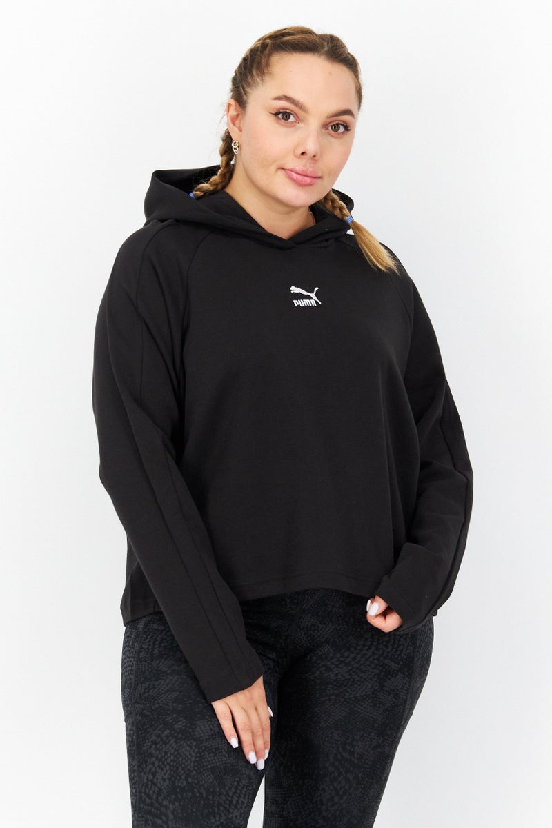 PUMA Women Relaxed Fit Brand Logo Long Sleeve Outdoor Hoodie, Black - Image 1