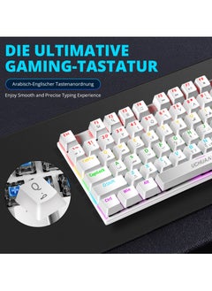UCHUANG English Arabic Mechanical Gaming Keyboard with RGB LED Rainbow Backlit,Hot Swappable,Quick Response USB Wired Waterproof 87 Keys Keyboard for Windows/MacOS/Android PC Gamers-White(Blue Switch)  - Image 3