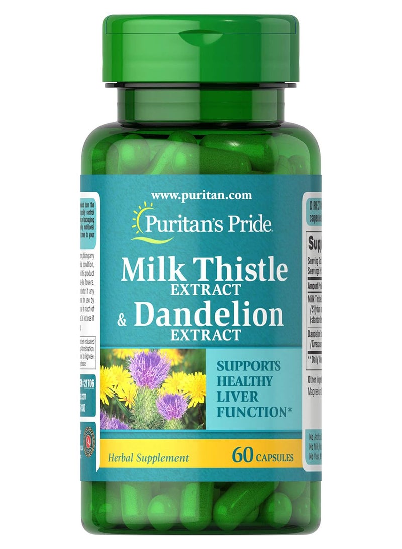 Puritan's Pride Milk Thistle And Dandelion Extract 60 Count - Image 1