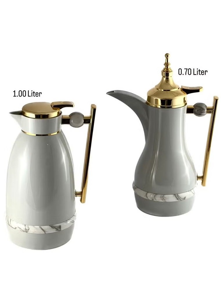 Homemaker Chic 2-Piece Tea & Coffee Flask Set – 0.7L & 1L | Light Grey & Gold | Elegant Design with Glass Inner & ABS Body | Hot & Cold Retention | Made in Turkey  - Image 2