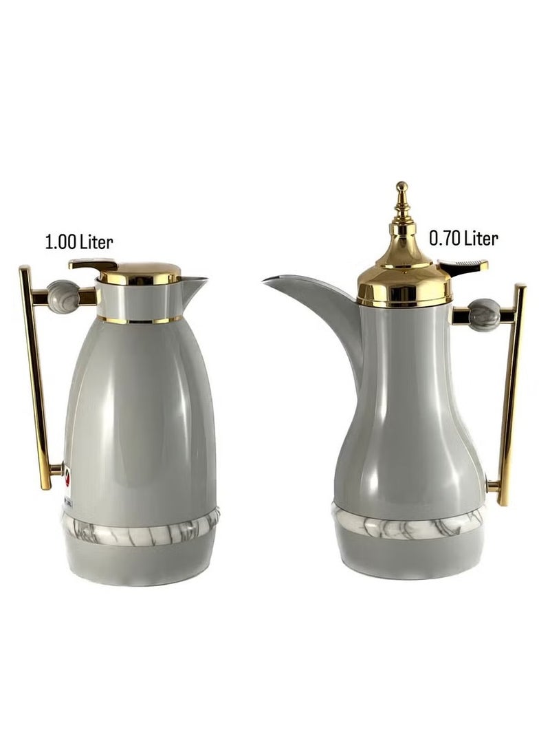 Homemaker Chic 2-Piece Tea & Coffee Flask Set – 0.7L & 1L | Light Grey & Gold | Elegant Design with Glass Inner & ABS Body | Hot & Cold Retention | Made in Turkey  - Image 3