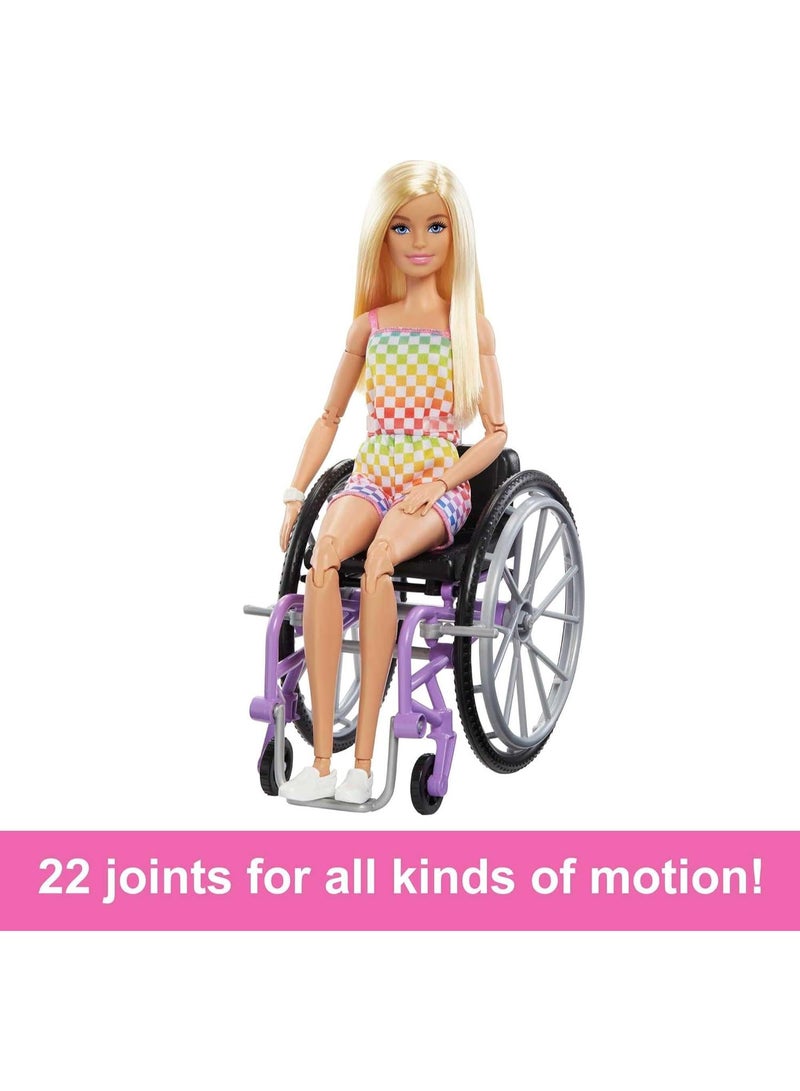 Barbie Fashionistas Doll #194 with Wheelchair & Ramp, Blond Hair, Rainbow Dress & Accessories - Image 5