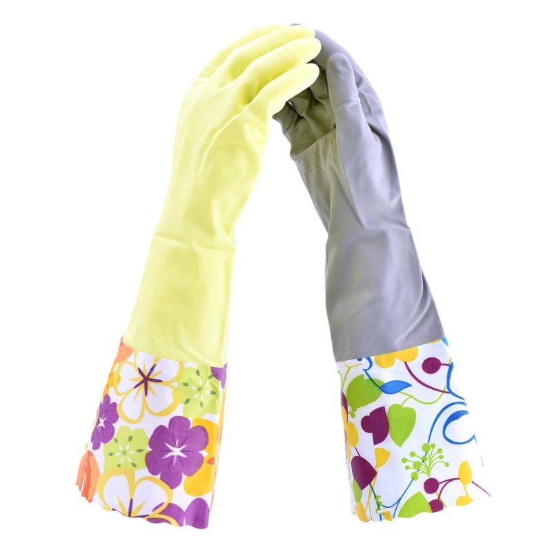 Finnhomy Household Gloves Latex Free Cleaning Grey and Yellow Gloves with Soft Lining Long Cuff 15  Grip 2 Pair Medium