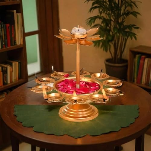 CraftVatika Diwali Decoration Items for Home Decor, Urli Bowl Diya Stand for Home Decor, Urli Lotus Candle Holder Set, Deepavali Decoration Items, Diwali Gifts for Family Friends (8.8 Inch Height) - Image 4