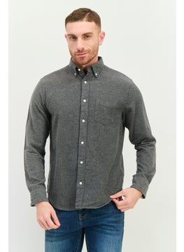 GANT Men Regular Fit Textured Long Sleeves Casual Shirt, Dark Grey  - Image 1