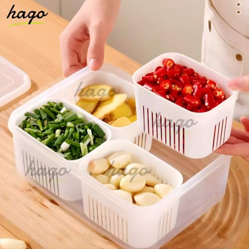 hago Fridge Storage Boxes, Fridge Organiser, Container for Kitchen Storage Set, Plastic containers for kitchen storage Durable Containers for Storage for Efficient Organisation (2) (2 NOS (4)) - Image 2