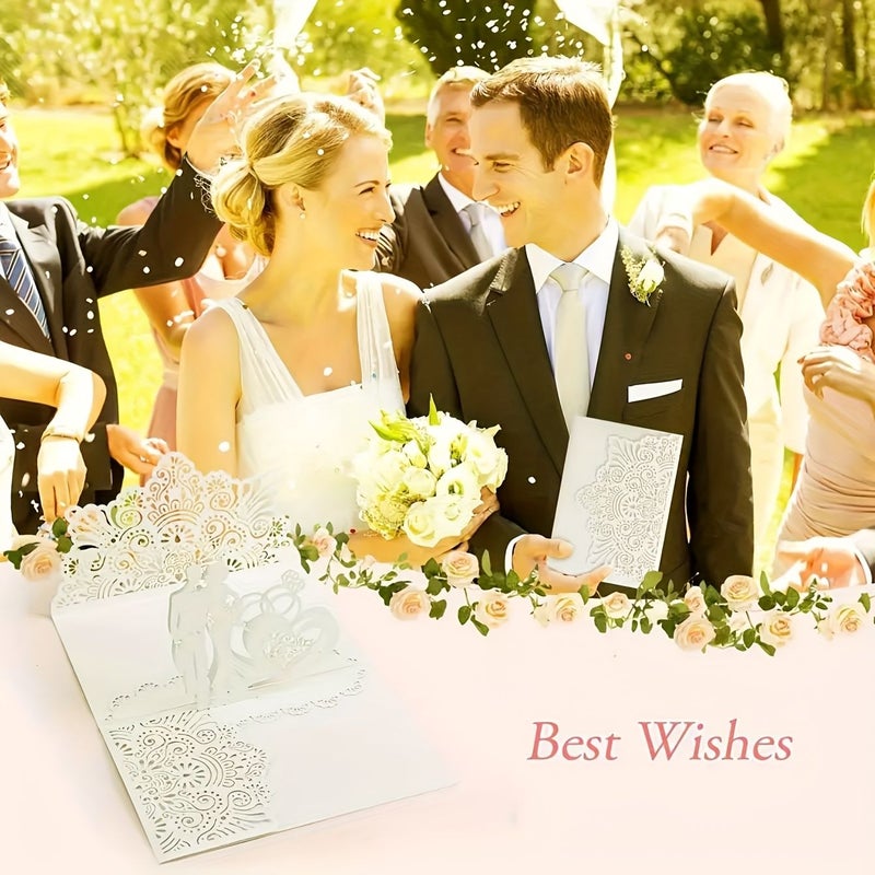 30Pcs 3D Pop Up Laser Hollow Wedding Greeting Cards White With 20 Inner Pages - Image 4