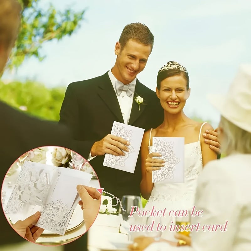 30Pcs 3D Pop Up Laser Hollow Wedding Greeting Cards White With 20 Inner Pages - Image 5