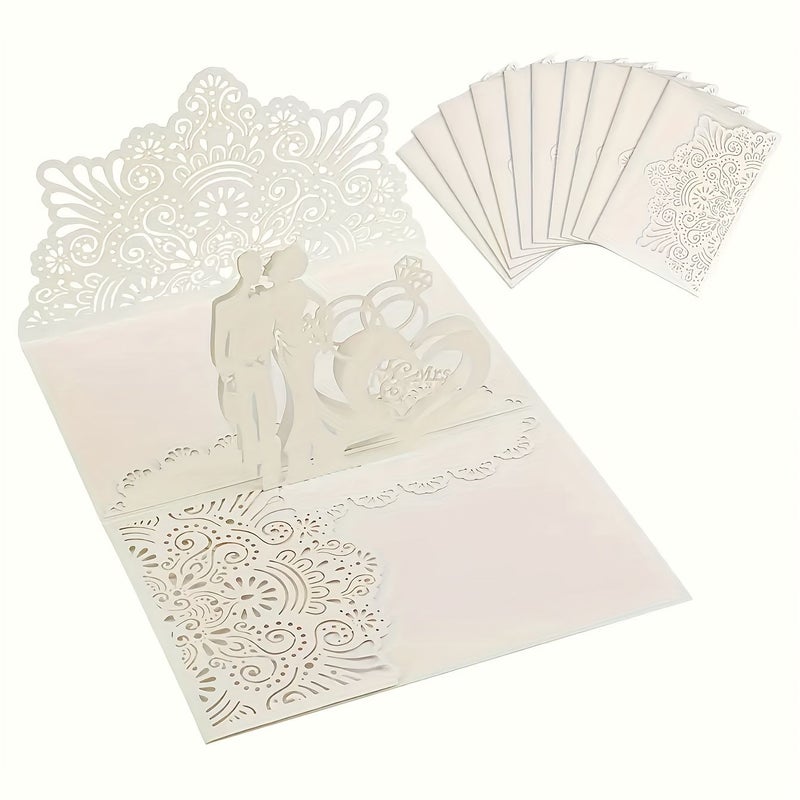 30Pcs 3D Pop Up Laser Hollow Wedding Greeting Cards White With 20 Inner Pages - Image 1