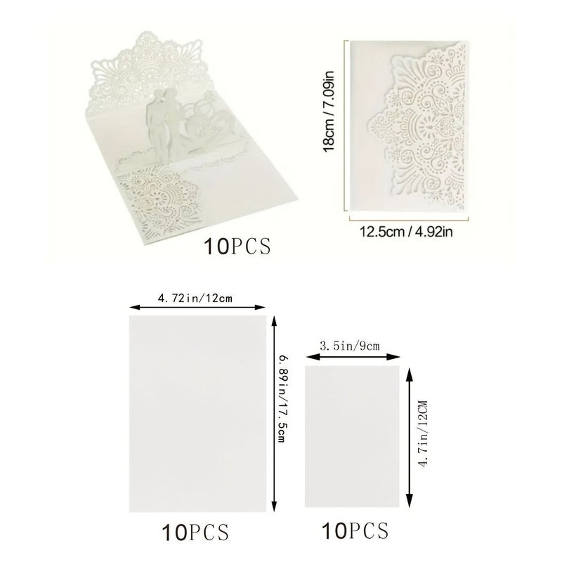 30Pcs 3D Pop Up Laser Hollow Wedding Greeting Cards White With 20 Inner Pages - Image 3