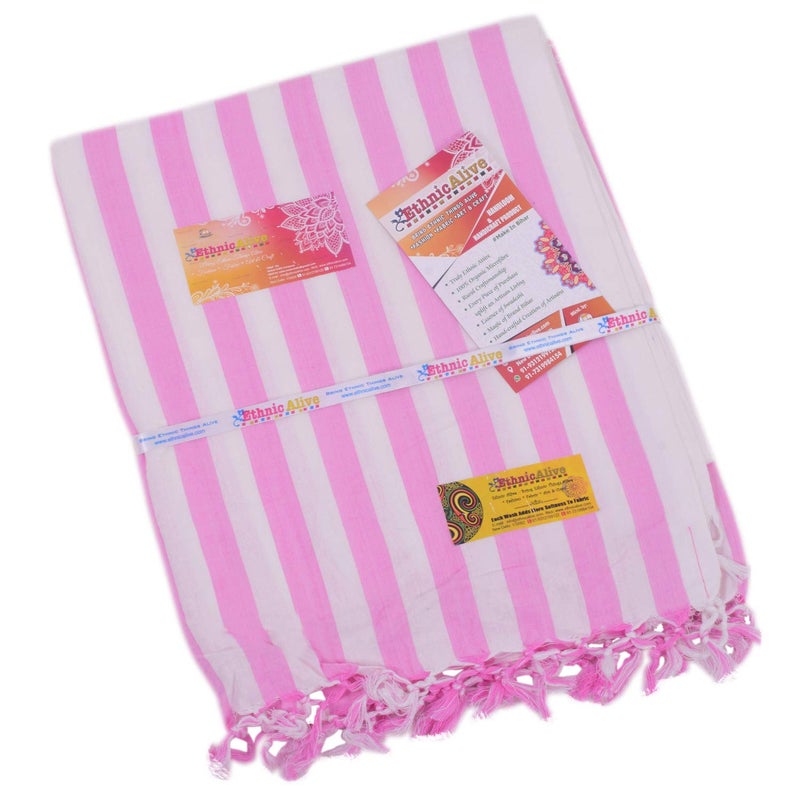 EthnicAlive NIC Handloom Bhagalpuri Andi Dull Chadar AC Chadar |Comforter |Blanket | Pure Bamboo Fabric Chadar for All Season (Size 220x125cm) White Pink Strip - Image 2