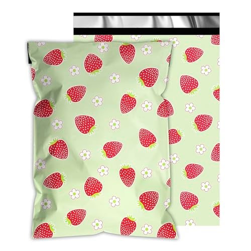 Vapulcio Poly Mailers 12x15.5 Inch 50 Pcs - Strawberries printed Shipping Bags, 2.4mil Thickness, Waterproof and Tear Resistant Mailing Envelopes, Self-Sealing Packaging Bags for Small Business - Image 1