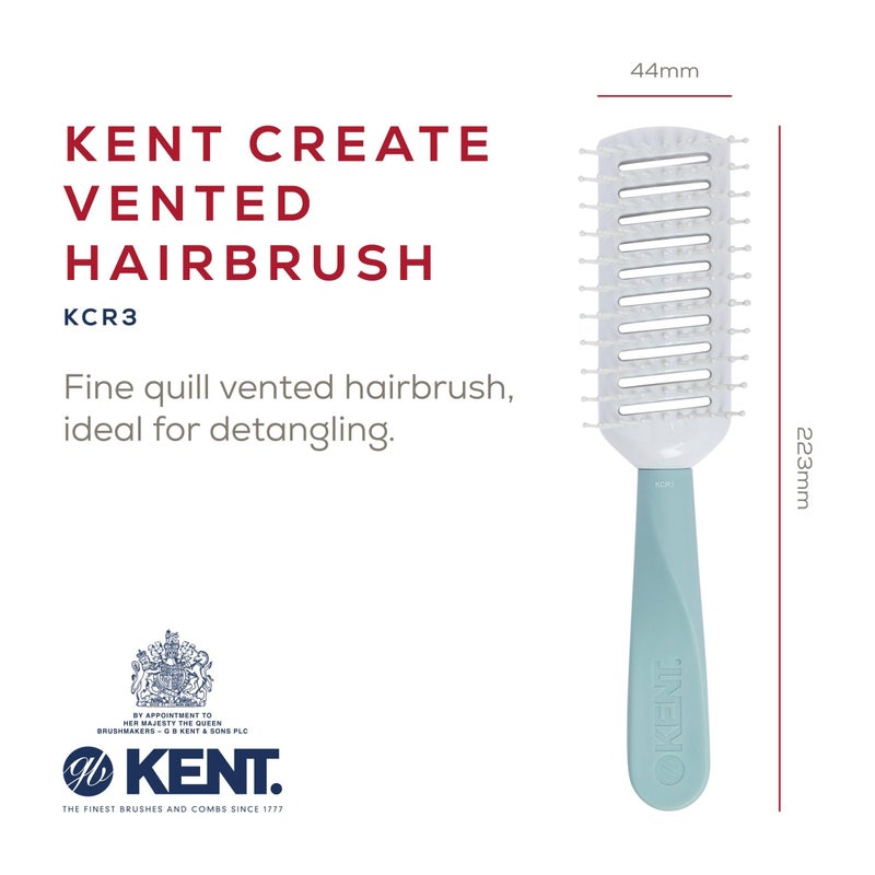 Kent KCR3 "Create" Tunnel Vented Hair Brush for Blowdrying, Creating Root Lift, and Volume in All Hair Types - Vent Brush with Green Ergonomic Handle and Soft Ball Tipped Bristles for Pain Free Use - Image 2