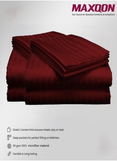 MAXQON 2-Set Fitted Bed Sheets +  Pillow Covers, King/Queen/Double/Single Sizes, Color Maroon  - Image 1