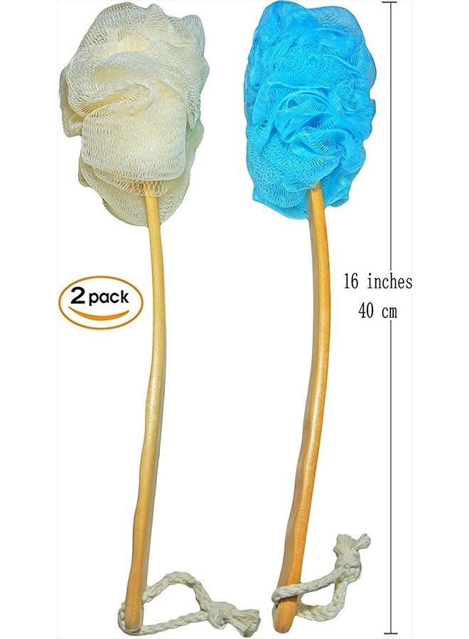 JINS-Hung 2-Pack Shower Loofah Body & Back Scrubber - Exfoliating Loofah luffa loofa Bath Brush On a Stick - with Long Wooden Handle Back Brush for Men & Women - Easy Reach Body Wash & Lotion Applicator - Image 2