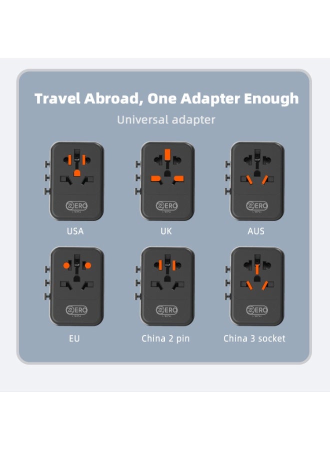 ZERO LIFESTYLE 28W Universal Travel Adapter with 5 Ports (2 USB A and 3 USB C Ports) Universal Travel Adapter for Devices with Dual Voltages, International Travel Adapter for EU, UK, USA, AU, Power Socket Charger for Multi Countries, Travel Plug Adapter with Fast Charging Safety Fuse - Image 2