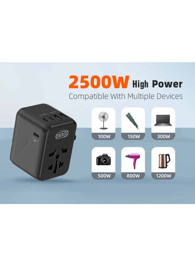 ZERO LIFESTYLE 28W Universal Travel Adapter with 5 Ports (2 USB A and 3 USB C Ports) Universal Travel Adapter for Devices with Dual Voltages, International Travel Adapter for EU, UK, USA, AU, Power Socket Charger for Multi Countries, Travel Plug Adapter with Fast Charging Safety Fuse - Image 4