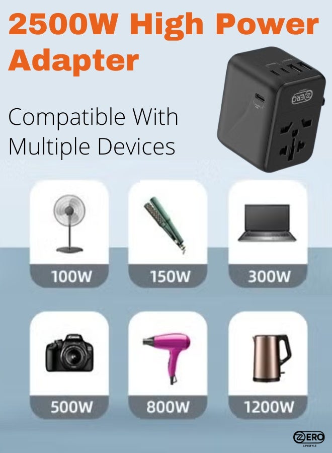 زیرو لائف اسٹائل محول سفر عالمي Zero Lifestyle بقوة 28 وات مزود بـ 5 منافذ (2 منفذ USB A و3 منافذ USB C) محول سفر عالمي للأجهزة ذات الجهد المزدوج، محول سفر دولي للاتحاد الأوروبي والمملكة المتحدة والولايات المتحدة الأمريكية وأستراليا، شاحن مقبس الطاقة للعديد من البلدان، محول قابس السفر مع فتيل أمان للشحن السريع - Image 3