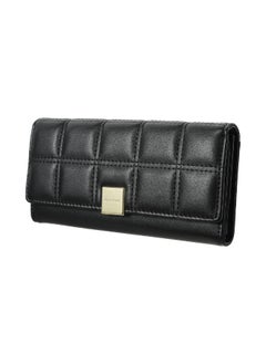 Miniso Women's Long Stitches Decorated Grid Wallet(Black) 