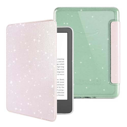 HOICHOE Glitter Case for 6" Kindle 11th Generation 2024/2022 Release, Light PU Leather Cover and Transparent Hard Back Shell,with Auto Sleep/Wake,Glitter Pink - Image 1