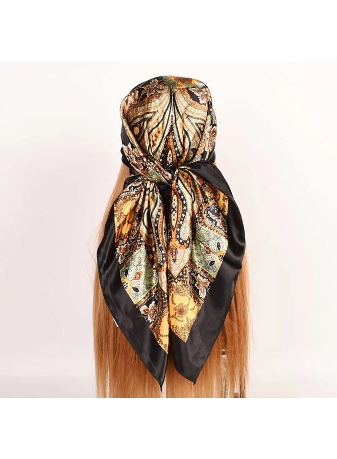 EIysee 35 x 35 Women's Fashion Pattern Large Square Silk Like Hair Scarf Head Sleeping Wrap Satin Neck Bandana for Gift, Large Cashews - Black, 35*35in - Image 2
