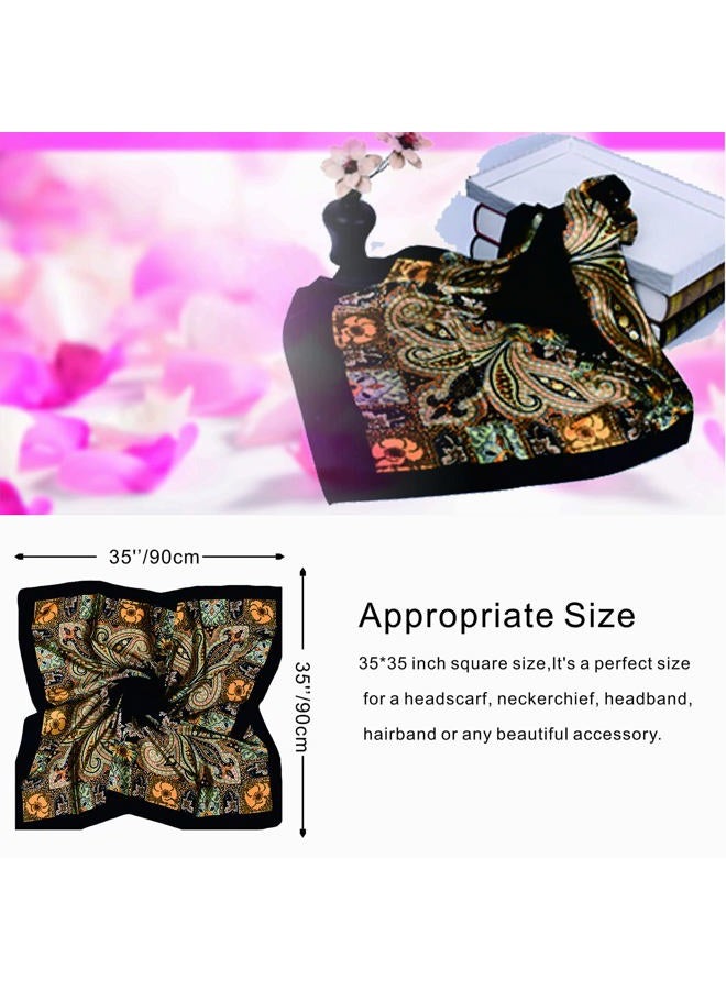 EIysee 35 x 35 Women's Fashion Pattern Large Square Silk Like Hair Scarf Head Sleeping Wrap Satin Neck Bandana for Gift, Large Cashews - Black, 35*35in - Image 5