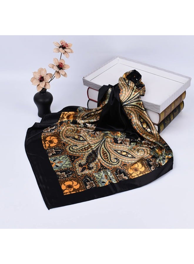 EIysee 35 x 35 Women's Fashion Pattern Large Square Silk Like Hair Scarf Head Sleeping Wrap Satin Neck Bandana for Gift, Large Cashews - Black, 35*35in - Image 4